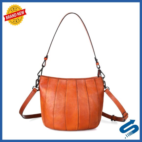 Full Grain Leather Bucket Bag Handmade Patina Adjustable Strap Large Capacity